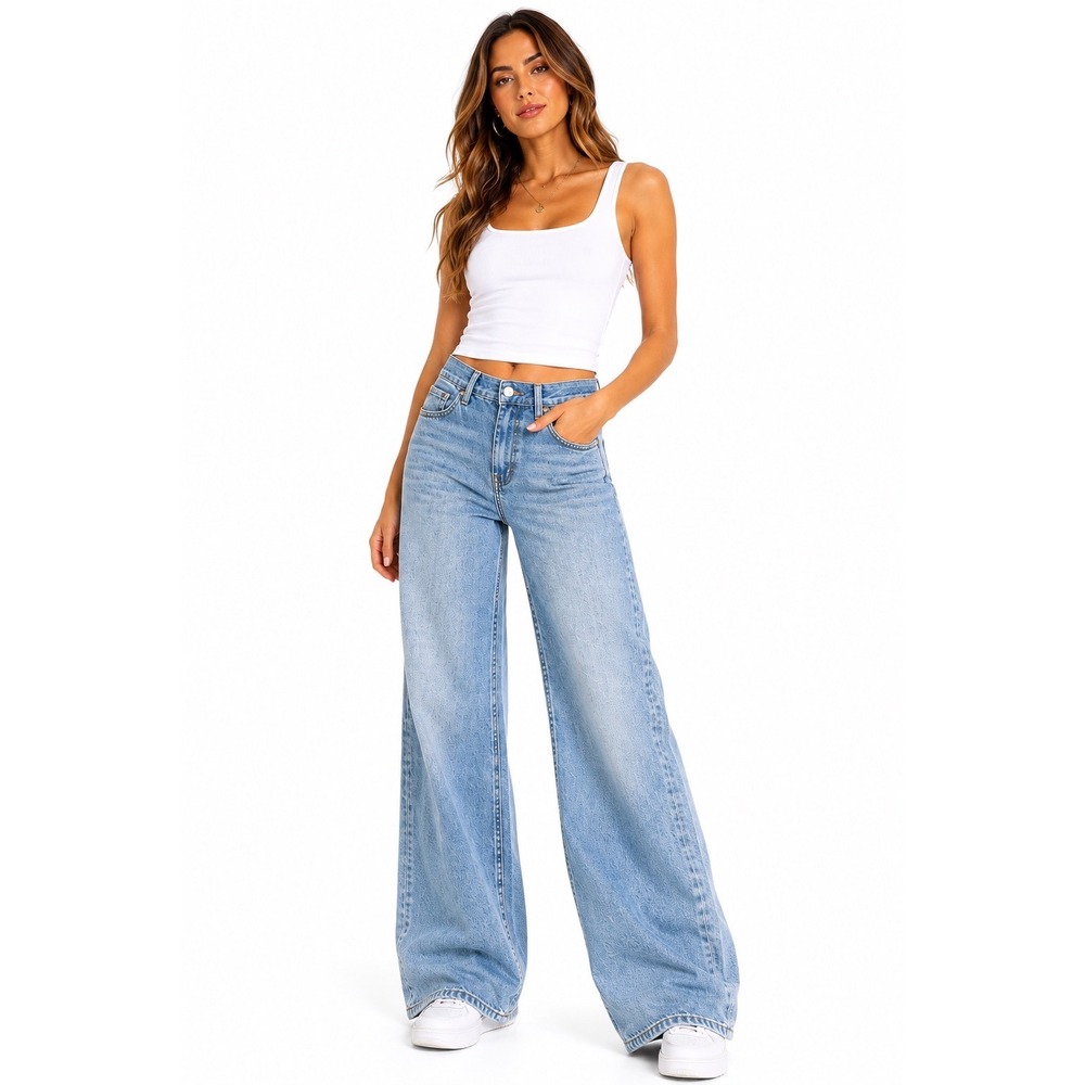 Edikted Light Wash Wide Leg Jeans Size Medium Y2K Baggy Skater Denim Pants